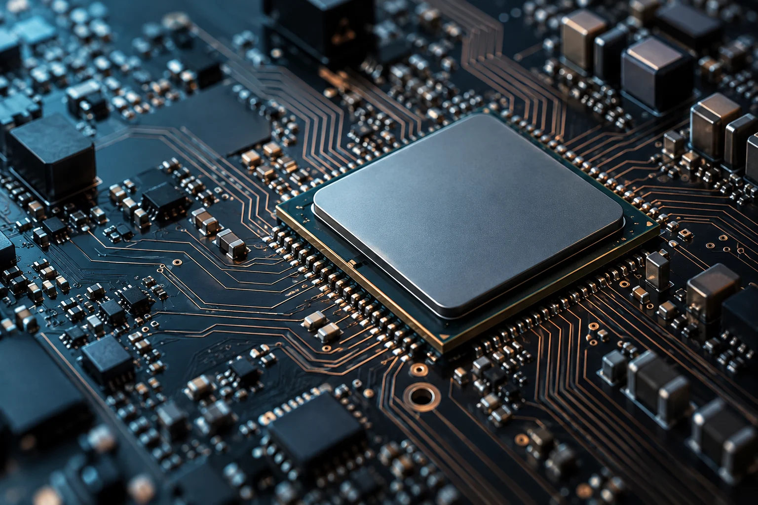 Conceptual processor package on a detailed circuit board
